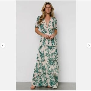 NWT Baltic Ruthie Tiered Floral Green and White Maxi Dress - Small